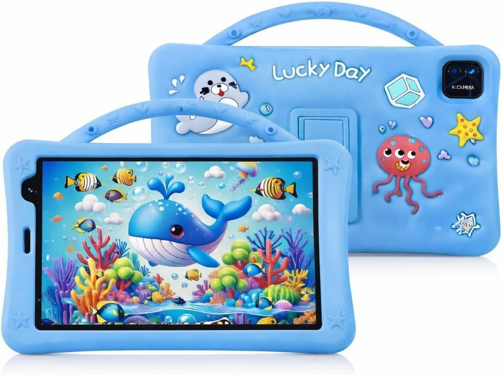 Dmarqa P801 Kids Tablet, 8 Inch HD 1280x800, Android 13, 8GB RAM, 512GB Storage, 5000mAh Battery, 5MP+8MP Camera, Dual SIM, Shockproof EVA Case