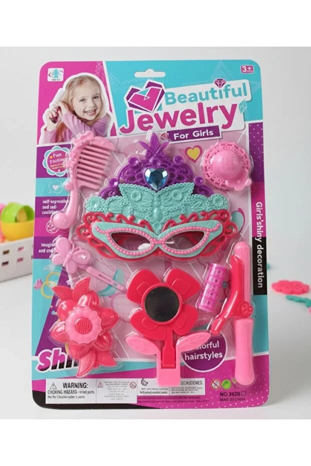 Beautiful Jewelry Play Set for Girls - Pretend Play Accessories with Crown, Glasses, and Comb 3+