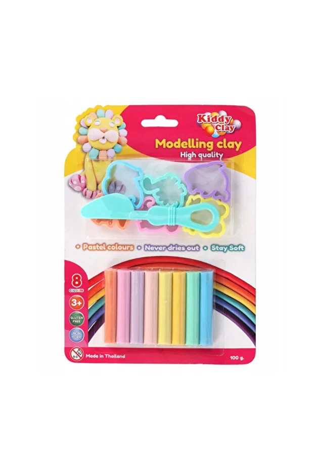 Kiddy Clay children's set 8 pastel plasticines + 6 molds + knife