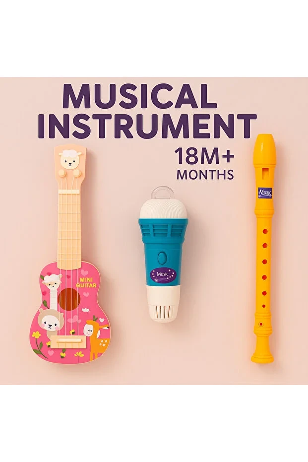3-in-1 Children's Musical Instrument Set - Mini Guitar, Microphone, and Recorder Flute